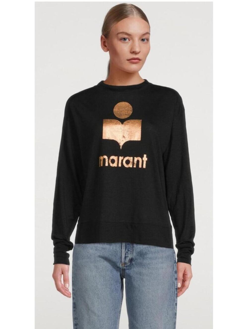 Worn Once Isabel Marant Etoile Metallic Logo Linen Long Sleeve Top sz L